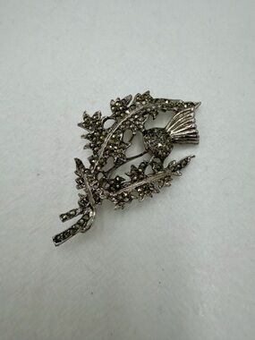 Vintage Marcasite Silver Floral Brooch #227UB